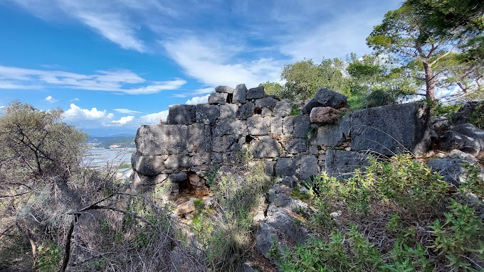 The acropolis hill of Gagai Ancient City and the Kumluca coastal view.