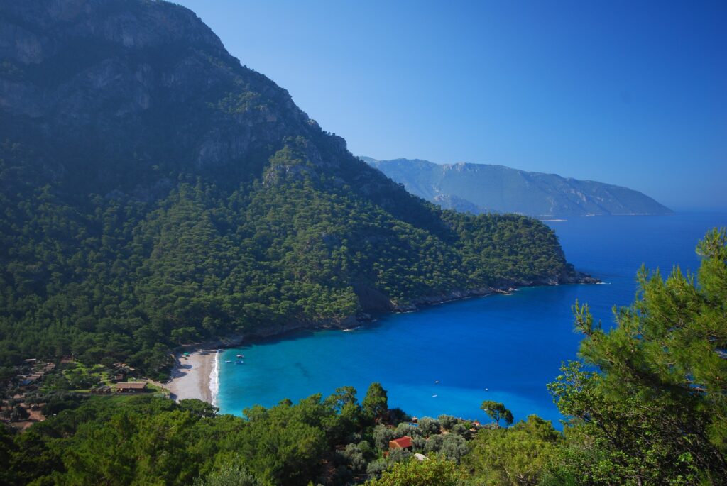 Panoramic view of Kabak Bay on the Lycian Way.
