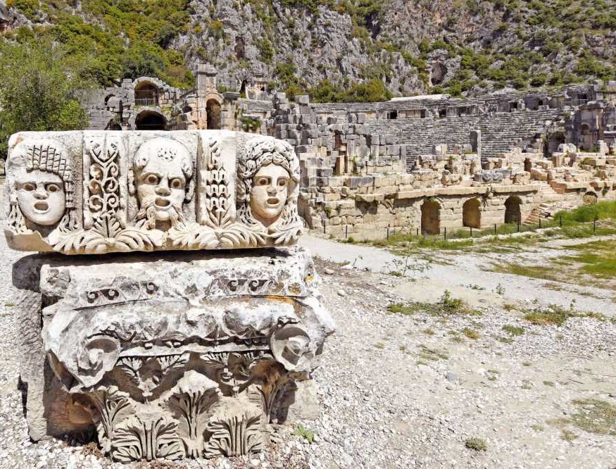 Lycia Guide: house-shaped rock-cut tombs in the ancient city of Myra