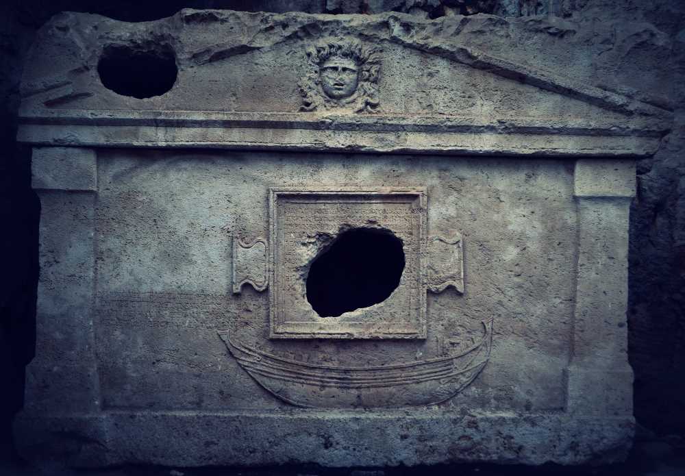 The Tomb of Captain Eudemos and the ship relief upon it.