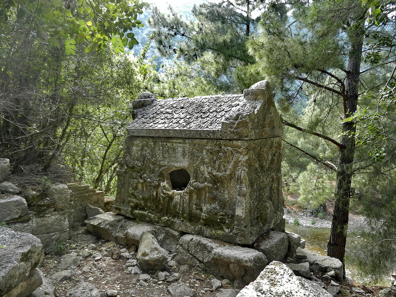 The ruins of Olympos Ancient City and the tomb of Captain Eudemos, Antalya.