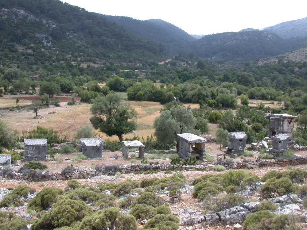 The Roman stoa of Sidyma Ancient City and Dodurga village houses, Seydikemer.
