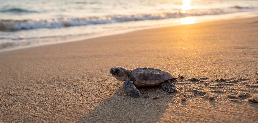 patara kumsalında yeni doğan bir caretta caretta