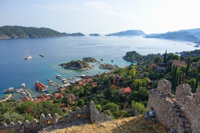 Anchoring rules in Kekova: view of Kekova Island and Kaleköy from Simena castle