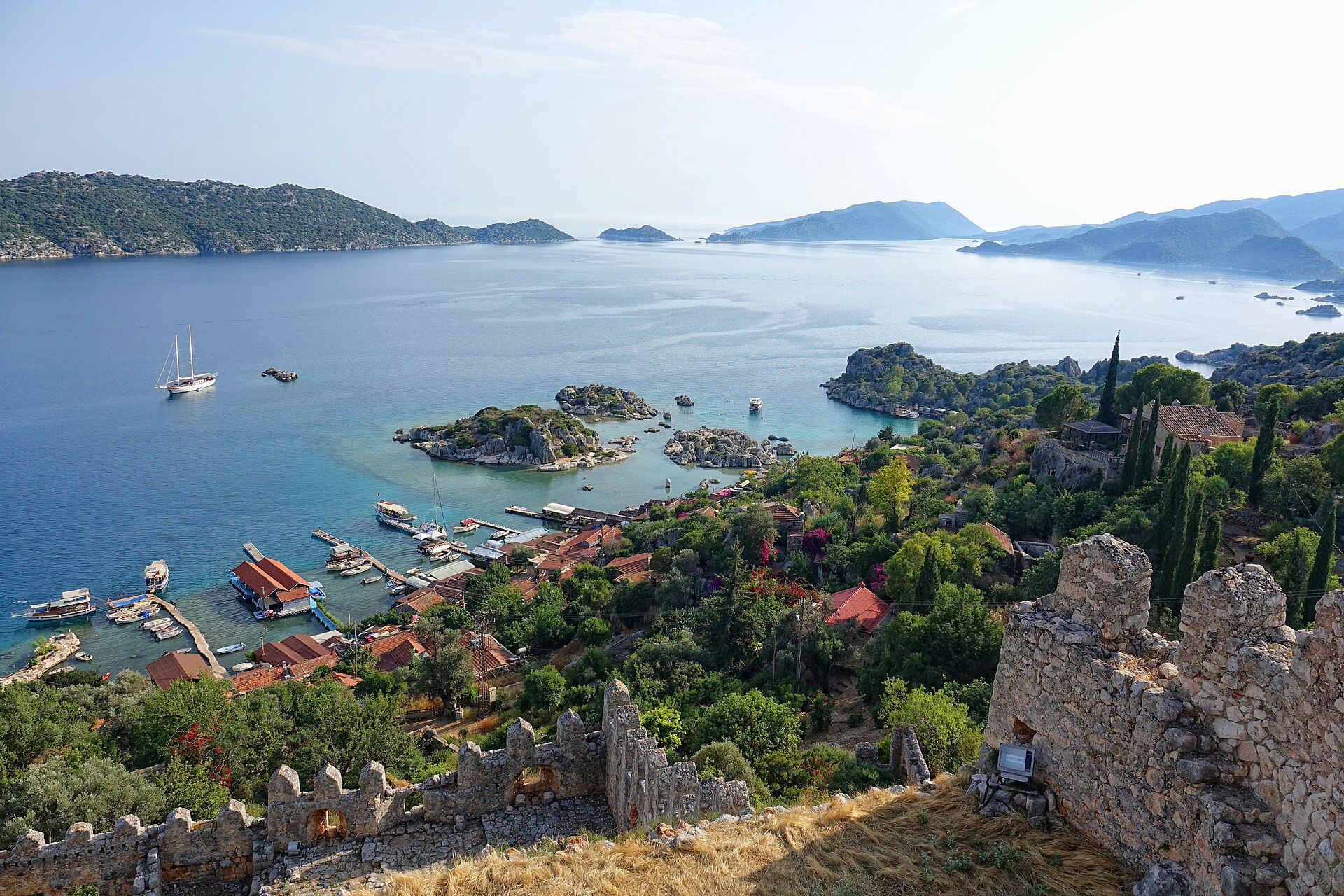 Anchoring rules in Kekova: view of Kekova Island and Kaleköy from Simena castle
